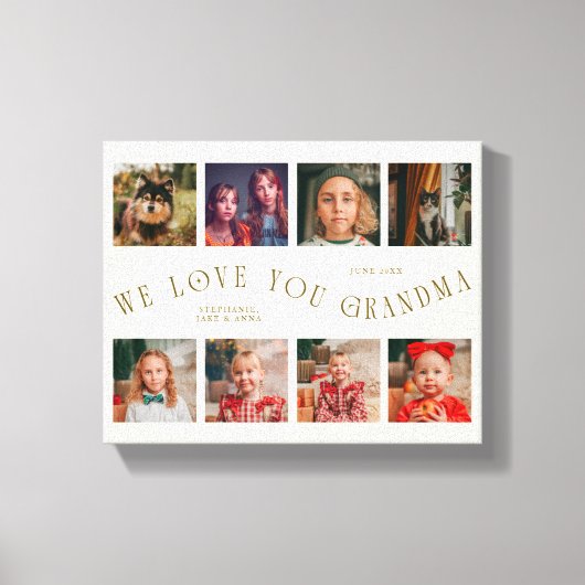We Love You Grandma | 8 Photo Grid Cream Leinwanddruck (Vorderseite)