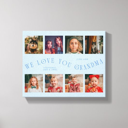 We Love You Grandma | 8 Photo Grid Icy Blue Leinwanddruck (Vorderseite)