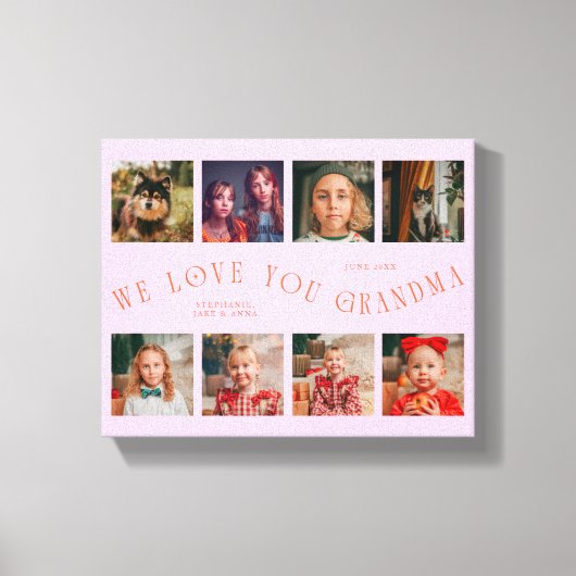 We Love You Grandma | 8 Photo Grid Orange Pink Leinwanddruck (Vorderseite)