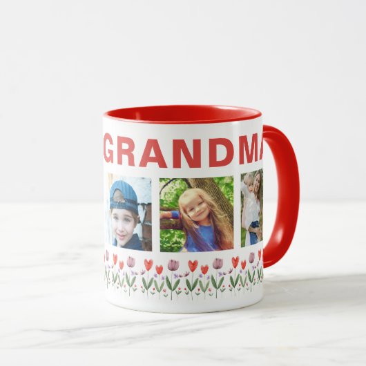 We love you Grandma Flowers 5 Photos Keepsake Tasse (VorderseiteRechts)