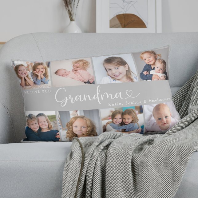 We Love You Grandma Photo Collage Heart Script Lendenkissen (Von Creator hochgeladen)