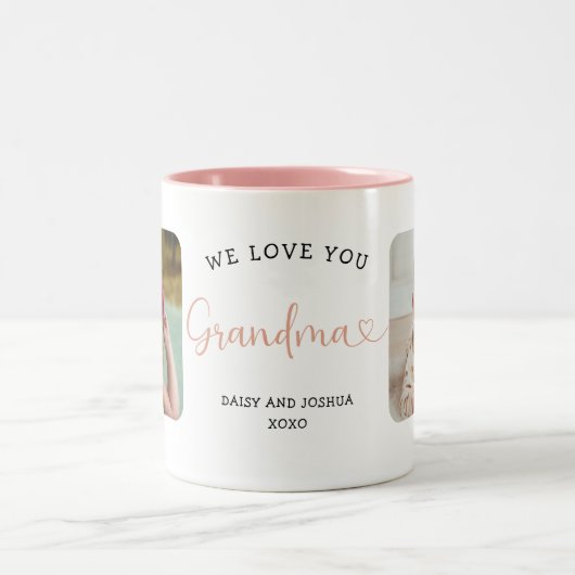 We Love you Grandma Script 2 Photo Modern Zweifarbige Tasse (Mittel)