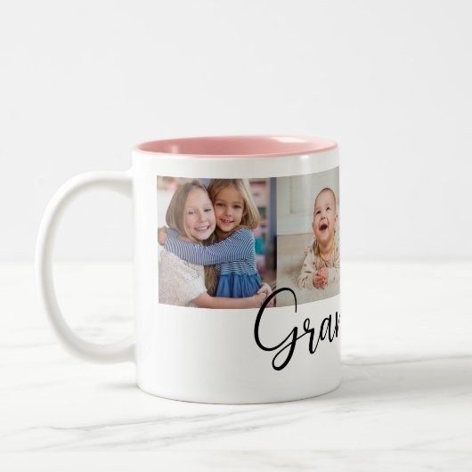 We Love you Grandma Script 4 Photo Modern Zweifarbige Tasse (Links)