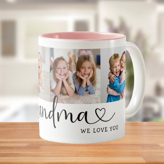 We Love you Grandma Script 4 Photo Modern Zweifarbige Tasse