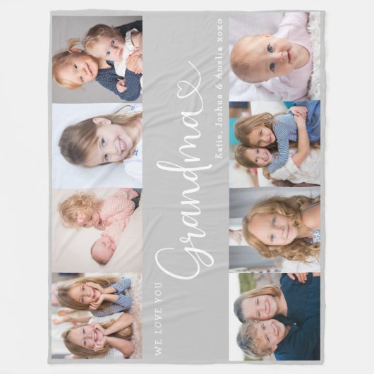 We Love you Grandma Script 8 Photo Modern Fleecedecke (Vorderseite)