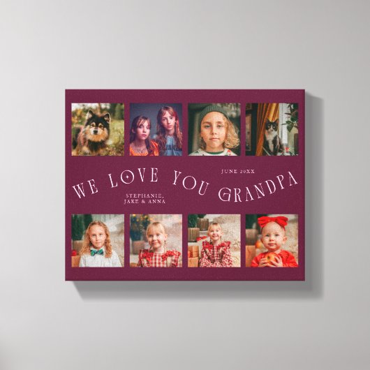 We Love You Grandpa | 8 Photo Grid Cranberry Leinwanddruck (Vorderseite)