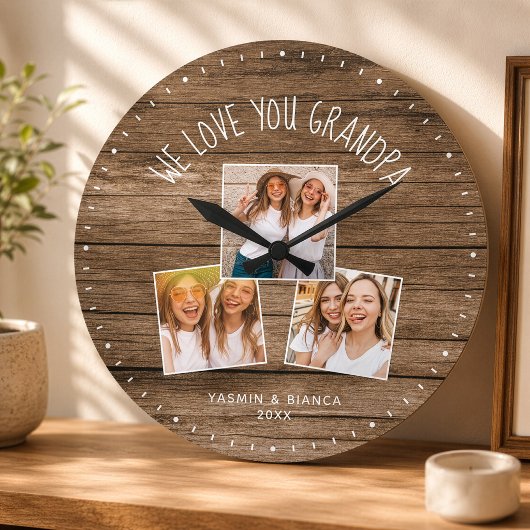 WE LOVE YOU GRANDPA Custom Photo Fathers Day Große Wanduhr