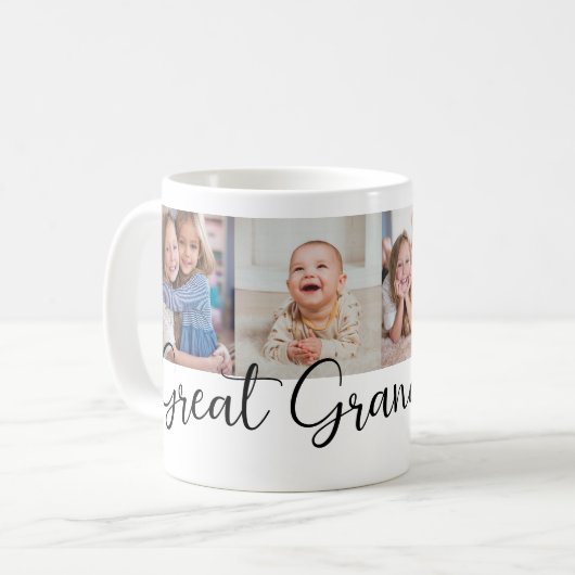 We Love you Great Grandma Script 4 Photo Modern Kaffeetasse (Vorderseite Links)