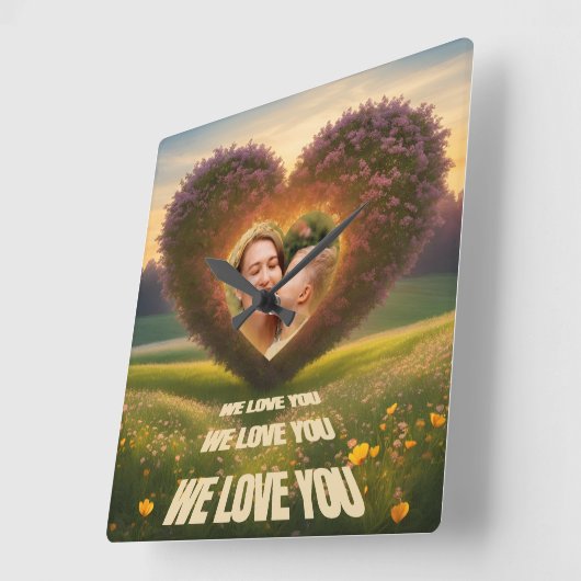 We love You, mehr Zeit für Mütter, Liebe mit Herz Quadratische Wanduhr (Winkel)
