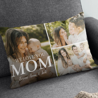 We Love You Mom 3 Photo Collage Lumbar Pillow Lendenkissen