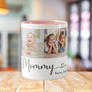 We Love you Mommy 4 Photo Collage Modern Script Zweifarbige Tasse