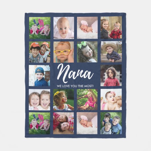 We Love You Nana Grandkids 18 Photo Collage Blue Fleecedecke (Vorderseite)