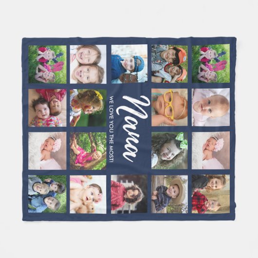 We Love You Nana Grandkids 18 Photo Collage Blue Fleecedecke (Vorderseite (Horizontal))
