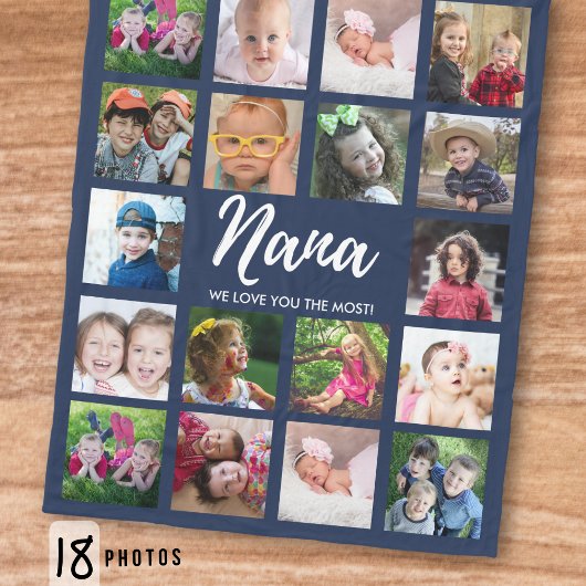 We Love You Nana Grandkids 18 Photo Collage Blue Fleecedecke