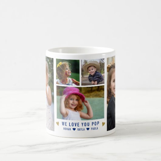 We Love You Pop Grandkids Names 5 Photo Collage    Kaffeetasse (Mittel)