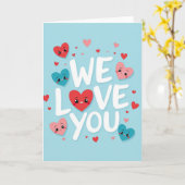 We Love You Sky Blue Hearts Card Karte (Gelbe Blume)