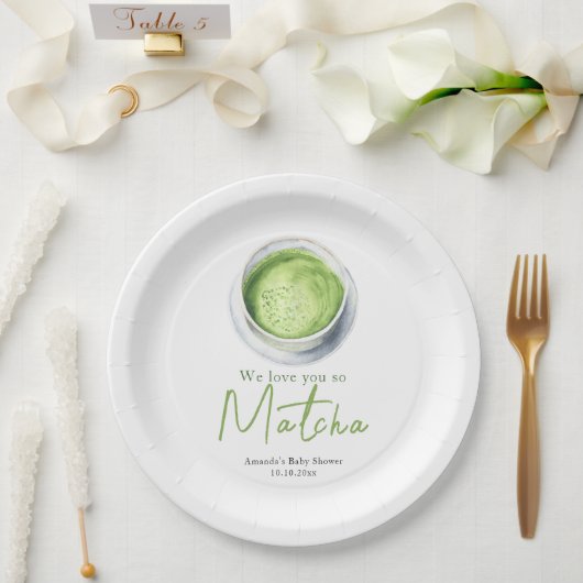 We love you so Matcha Baby Shower Pappteller (Hochzeit)