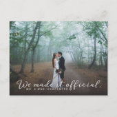 We Made it Official Wedding Foto Ankündigungspostkarte (Vorderseite)