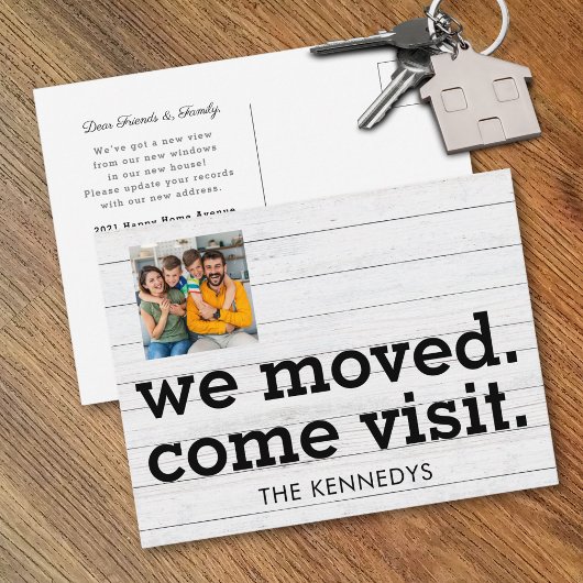 We Moved Come Visit Typography New Home Photo Ankündigungspostkarte