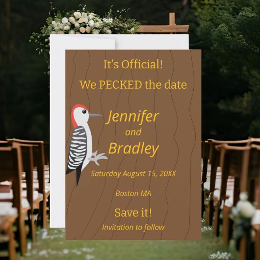 We Pecked the Date Funny Woodpecker Einladung