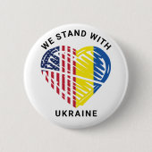 We Stand With Ukraine USA American Flag Heart Button (Vorderseite)