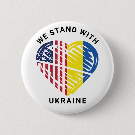 We Stand With Ukraine USA American Flag Heart Button (Vorderseite)
