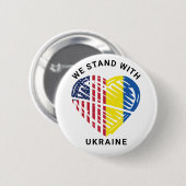 We Stand With Ukraine USA American Flag Heart Button (Vorne & Hinten)