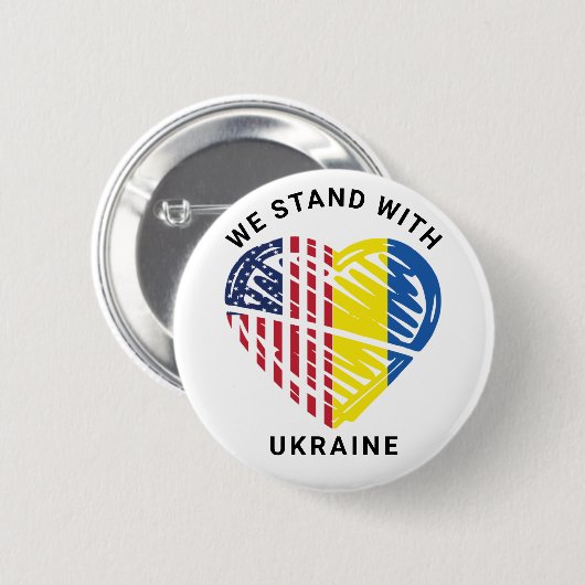 We Stand With Ukraine USA American Flag Heart Button (Vorne & Hinten)