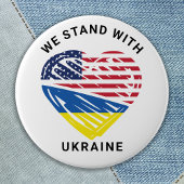 We Stand With Ukraine USA American Flag Heart Button