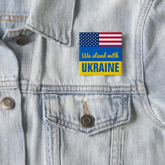 We Stand With Ukraine USA American Flag Square Button (Beispiel)
