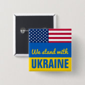 We Stand With Ukraine USA American Flag Square Button (Vorne & Hinten)