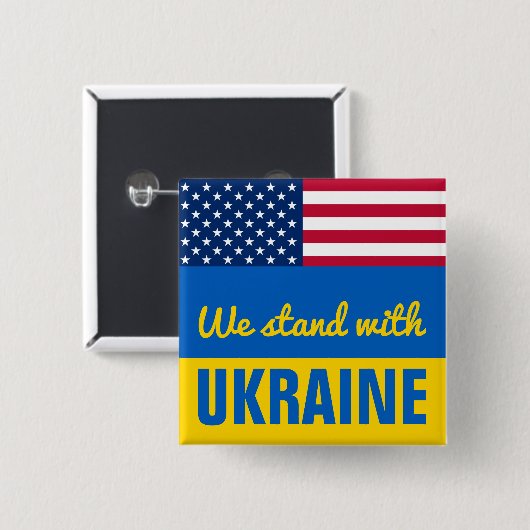 We Stand With Ukraine USA American Flag Square Button (Vorne & Hinten)