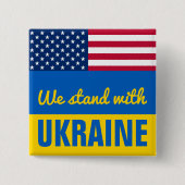 We Stand With Ukraine USA American Flag Square Button (Vorderseite)