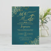 We Still Do Elegant Dark Teal & Gold Vow Renewal Einladung (Stehend Vorderseite)