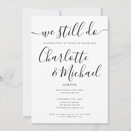 We Still Do Script Vow Renewal Anniversary Photo Einladung (Vorderseite)