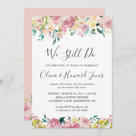 We Still Do Vow Renewal Pastel Chic Blush Floral Einladung (Vorne/Hinten)