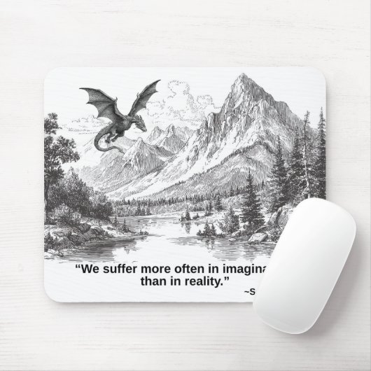 "We Suffer More in Imagination" – Stoic Quote Mousepad (Mit Mouse)