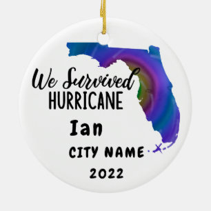 We Survived! Hurrican Ian Custom Florida City Name Keramik Ornament