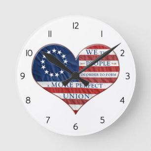 We The People American Flag Heart Round Clock Runde Wanduhr