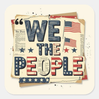 We the people vintage patriotic collage quadratischer aufkleber