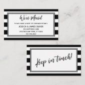 "We ve Moved" Black & White Stripes & Script Visitenkarte (Vorne/Hinten)