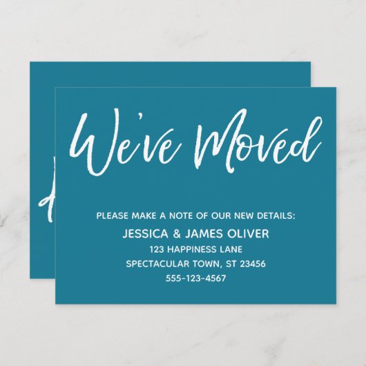 "We ve Moved" Moderne Handschrift Mosaic Blue Card Einladung (Vorne/Hinten)