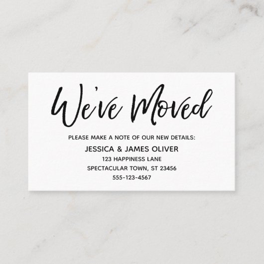 "We ve Moved" Moderne Handwriting Typografy Card Visitenkarte (Vorderseite)