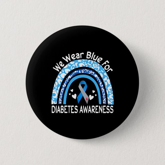 We Wear Blue For Diabetes Awareness Rainbow Leopar Button (Vorderseite)