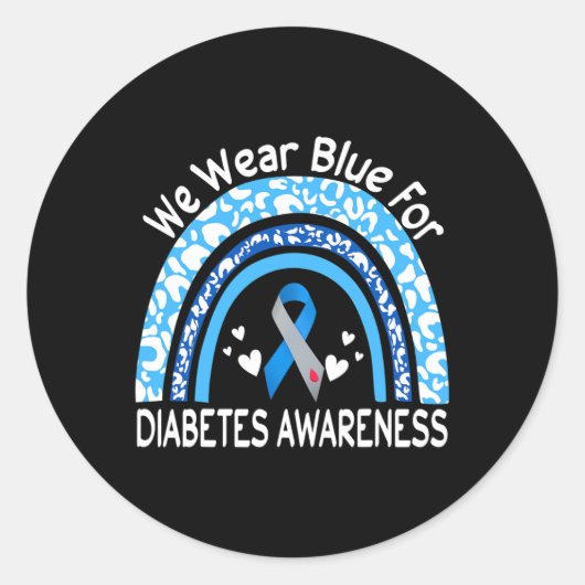 We Wear Blue For Diabetes Awareness Rainbow Leopar Runder Aufkleber (Vorderseite)