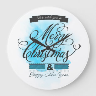 We wish you a Merry Christmas & Happy New Year Große Wanduhr
