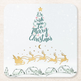We Wish you a Merry Christmas Typography Tree Rechteckiger Pappuntersetzer