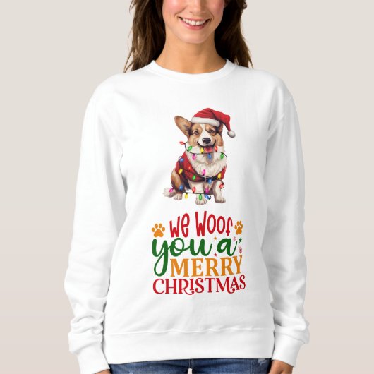 We Woof You a Frohe Weihnachten Corgi Sweatshirt (Vorderseite)