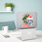 We Woof You Frohe Christmas Gray Poodle Aufkleber (Laptop auf Schreibtisch)