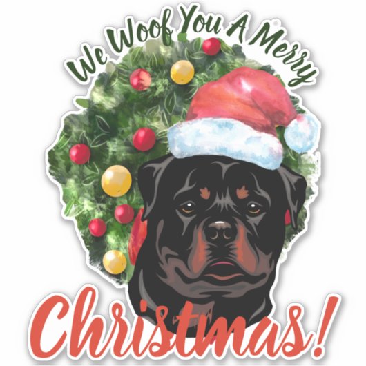 We Woof You Frohe Christmas Rottweiler Aufkleber (Vorderseite)